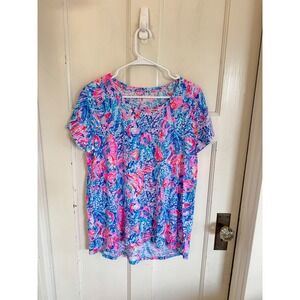 Lilly Pulitzer colorful abstract seashell print cotton tee size large